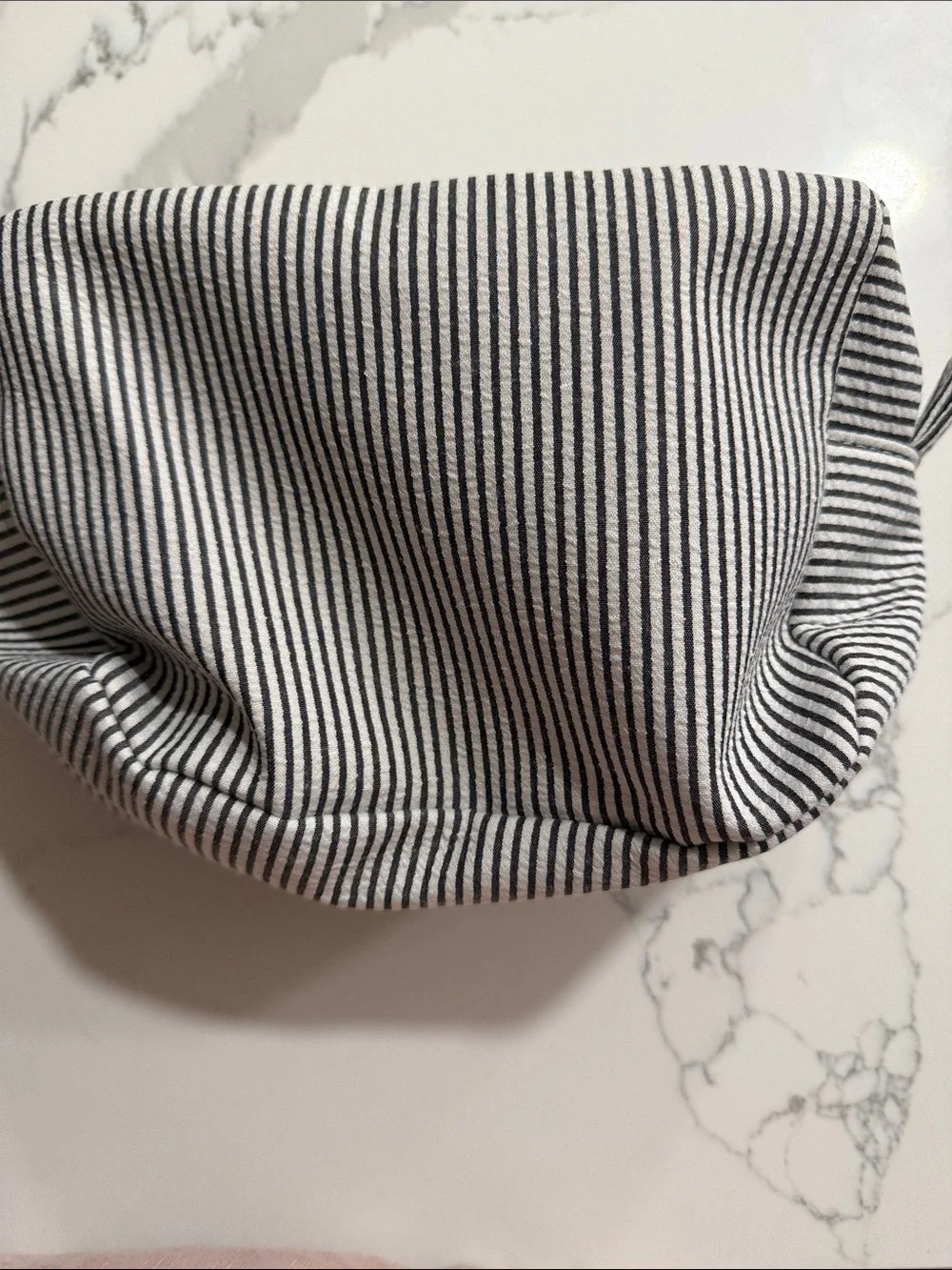Striped Black and White Makeup Bag with Script Detail